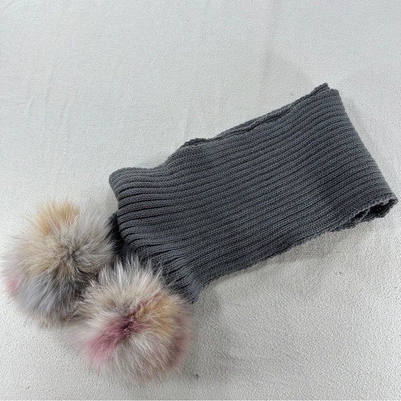 Jocelyn Charcoal Scarf with Faux Fur Pom Poms - Picture 8 of 10